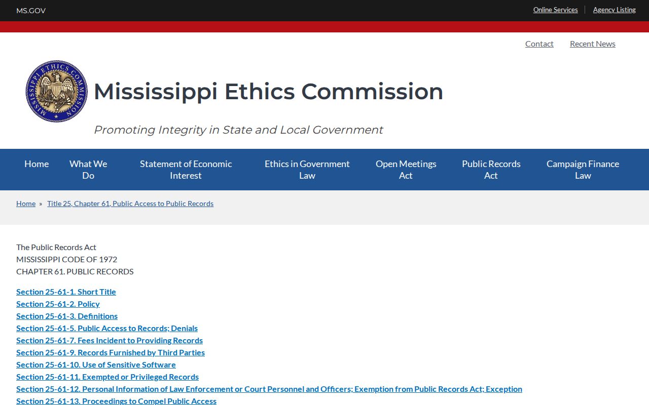 Mississippi Public Records Act source for Clay County booking records