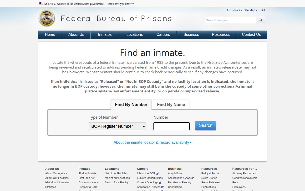 BOP federal custody locator for Clay County record lookup